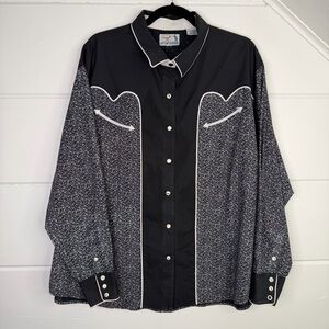 Panhandle Slim Western Button Down Women's Plus Size 2X 3X Black White Cowgirl